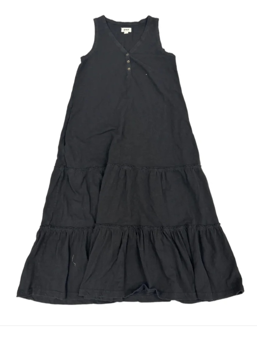 Pact Tiered Maxi Dress Organic Cotton Black Sz s